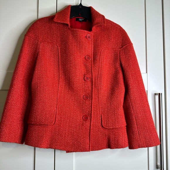 PHILLIPE ADEC Wool Mohair Blend Weave   orange/ red size 4 buttons lined grandma - Picture 6 of 16